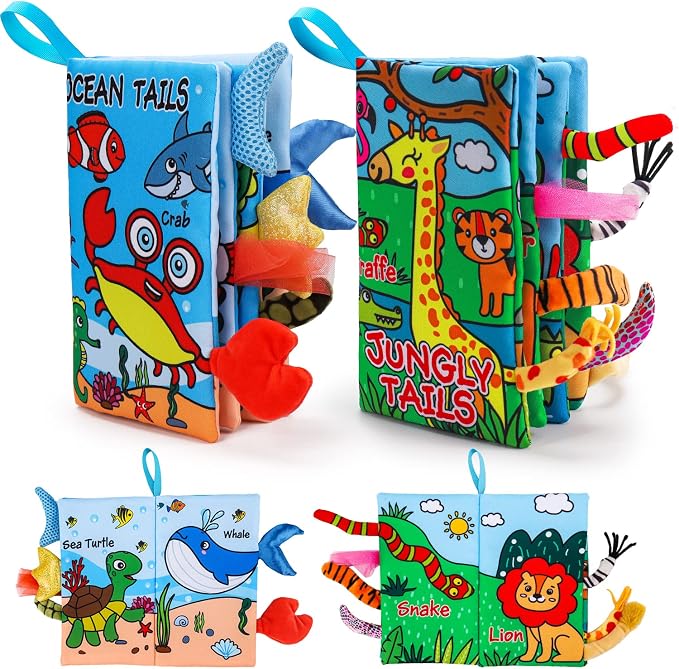 Juguetes de viaje sensoriales para bebés de 0 a 6 meses, 2 unidades, para bebés de 0 a 6 meses | 3 4 5 6 Month Crinkle Touch Feel Busy Soft Book for Babies 0-3-6-12 Month Newborn Essentials Must Haves Boy Girl Shower Gifts