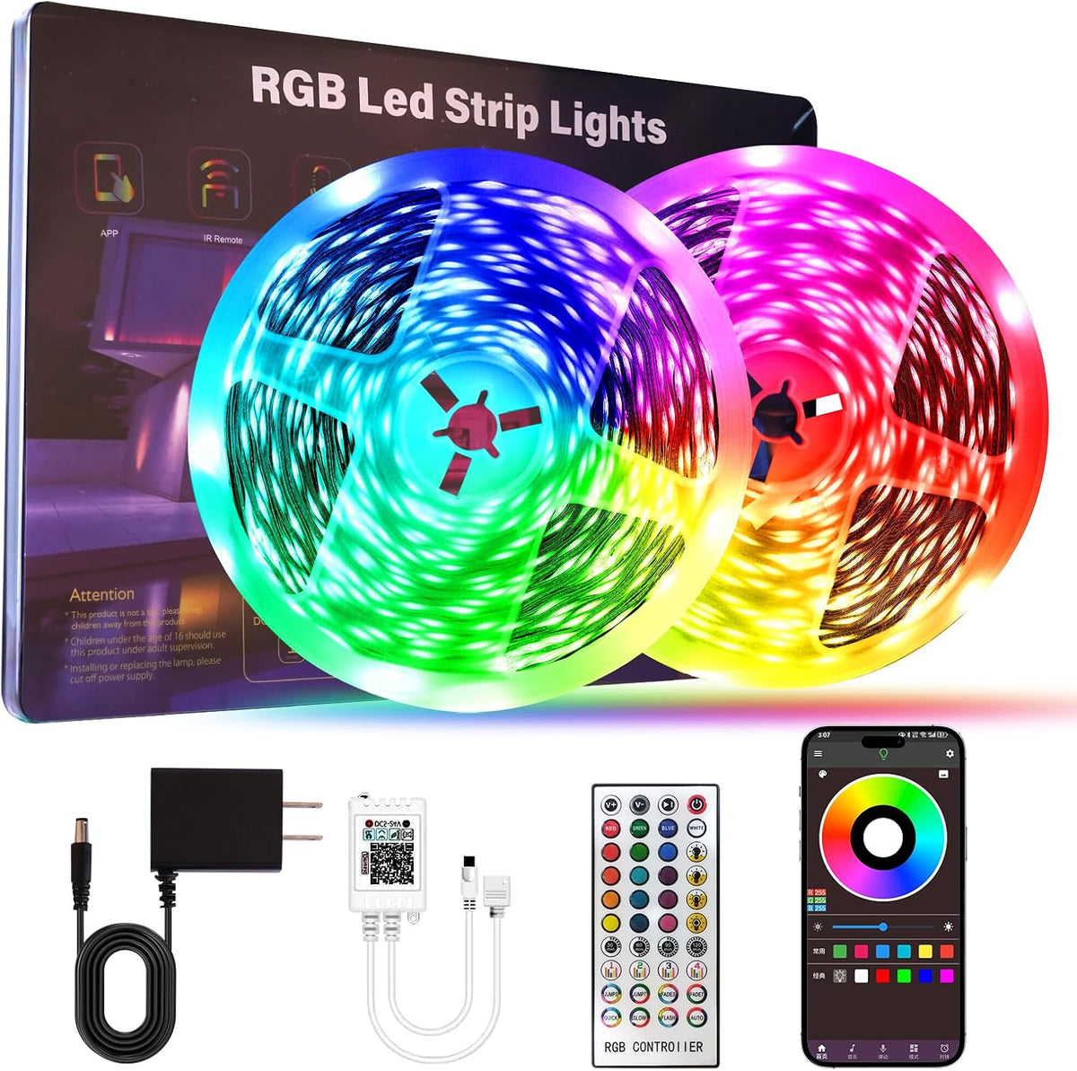 Luces LED para Recámara HBOWMDJIA 61 Metros (2 Rollos 30 Metros), con Control Remoto y Aplicación Luces de Tira LED RGB Cambio de Color, Sincronización Música, para Decoración Cuarto Familia Fiesta