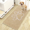 OLANLY Dog Door Mat for Muddy Paws 47x24, Paw Print Design, Absorbs Moisture and Dirt, Absorbent Non-Slip Washable Doormat, Quick Dry Chenille Mud Mat for Dogs, Entry Indoor Entryway Carpet, Beige