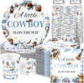 Set de Fiesta Baby Shower Hushee A Little Cowboy 200 Piezas | Platos, Servilletas y Vasos | Vajilla Desechable Tema Vaquero | Para 50 Invitados | Nino