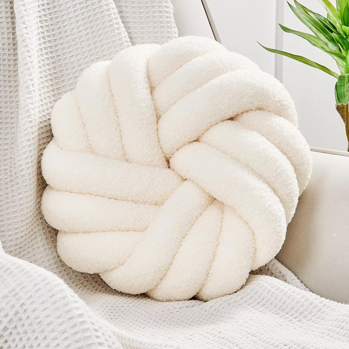 Cojines Nudo Uvvyui, 14 Pulgadas Cojines Decorativos Redondos Cojín, Almohada Bola Nudo Hecha Mano Suave Cojín Felpa Decoración Hogar para Cama Sofá Sala, Marfil, 14 Pulgadas