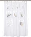 Cortina o forro de ducha de tela repelente al agua N&Y HOME con 9 bolsillos de malla - Blanco, 71 x 72 pulgadas