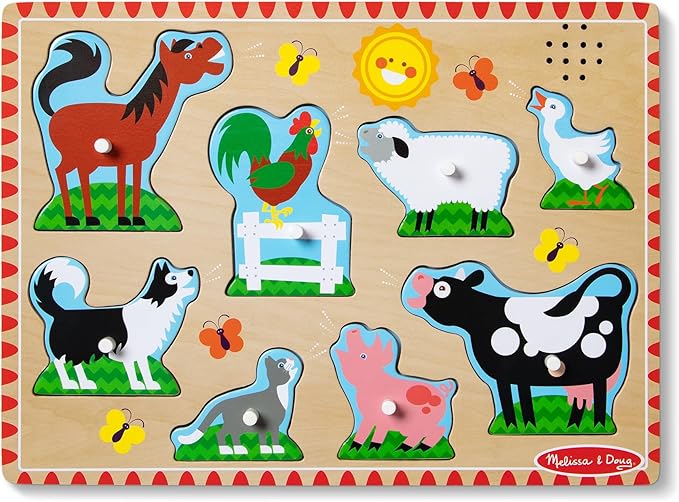MELISSA & DOUG - Puzzle 2 Años Animales de la Granja con Sonidos, Puzzle de Madera de Fácil Agarre, Rompecabezas Niños, 6074879, Juguetes Montessori
