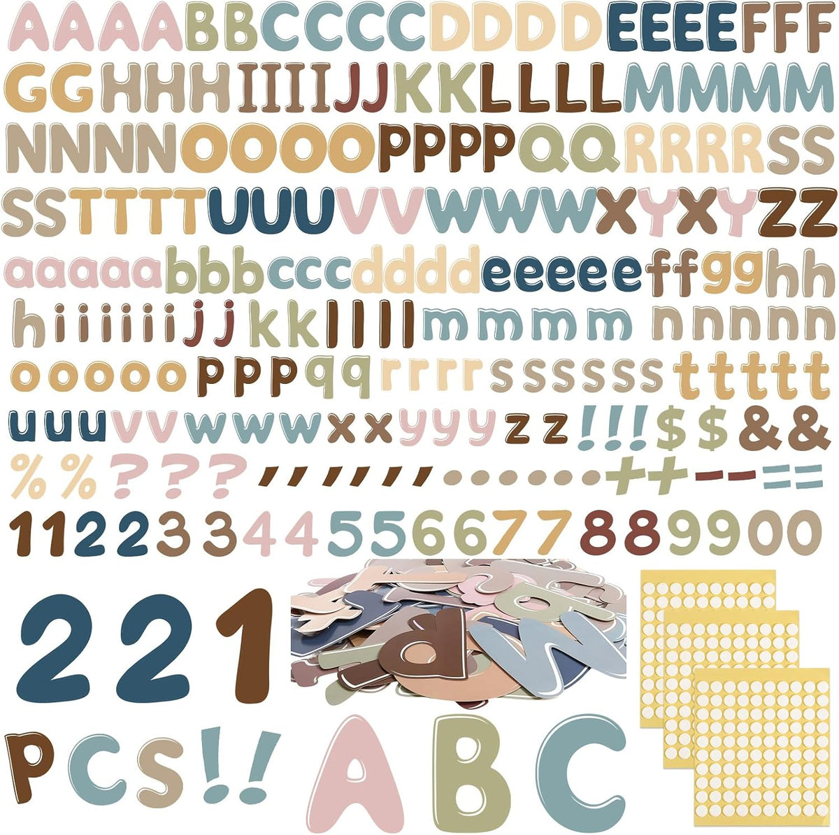 Humyoun 221 piezas de letras grandes de 6" para tablón de anuncios estilo boho, letras redondas con alfabeto, números y símbolos de puntuación, decoración boho para aulas escolares, pizarras, carteles y tablones de anuncios.