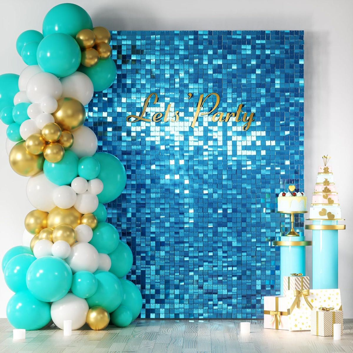 Fondo de Pared Brillo Azul Turquesa COKAOBE, 24 Paneles Cuadrados de Fondo Brillante de Lentejuelas, Telones de Fondo para Decoración de Cumpleaños, Aniversario, Boda, Graduación y Despedida de Soltera