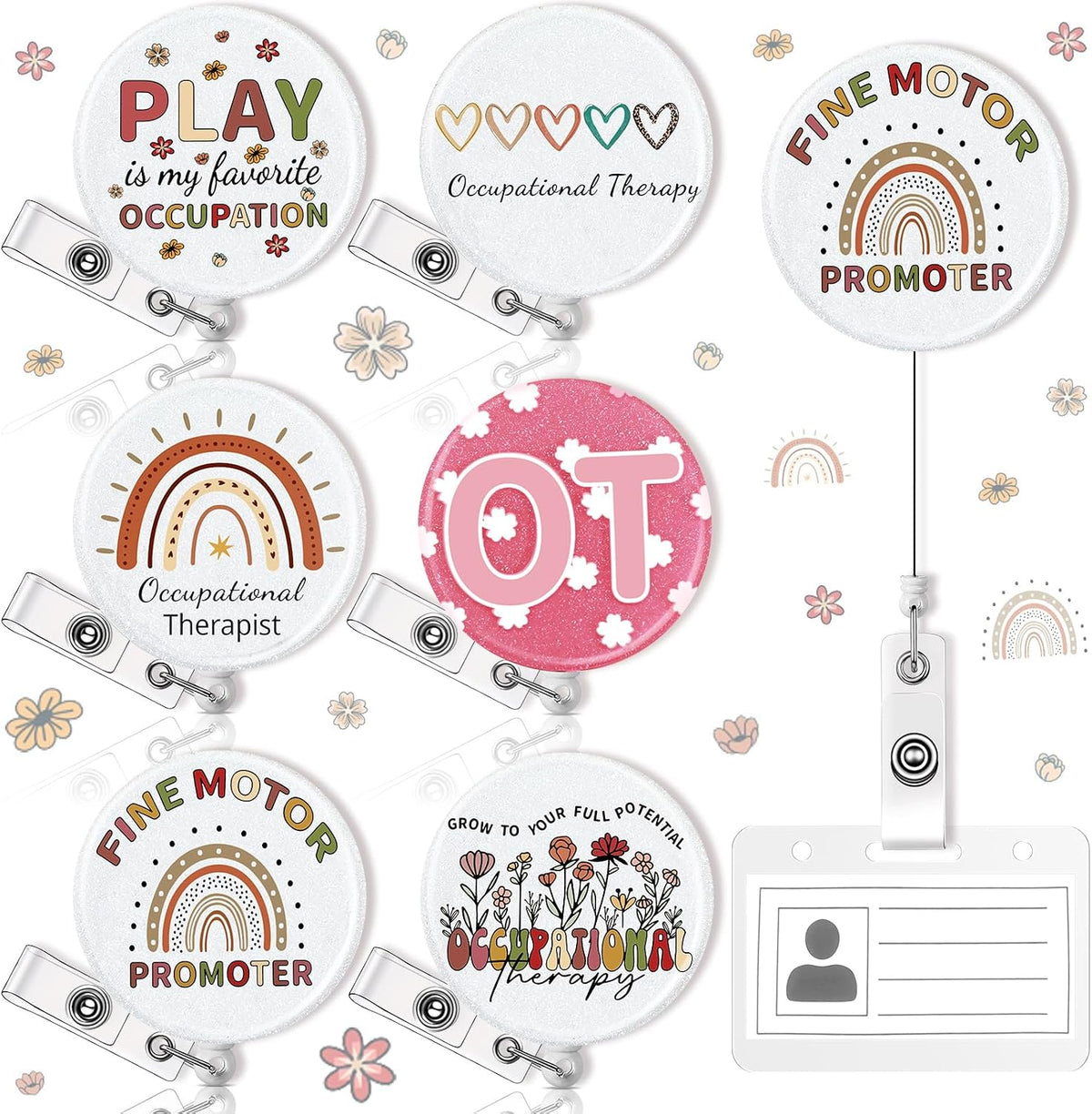 Homeam 6 piezas Regalos de terapia ocupacional Porta credenciales retráctiles con clip de cocodrilo Porta credenciales para el sector salud Clip para credenciales para médicos y asistentes de enfermería Regalos de agradecimiento