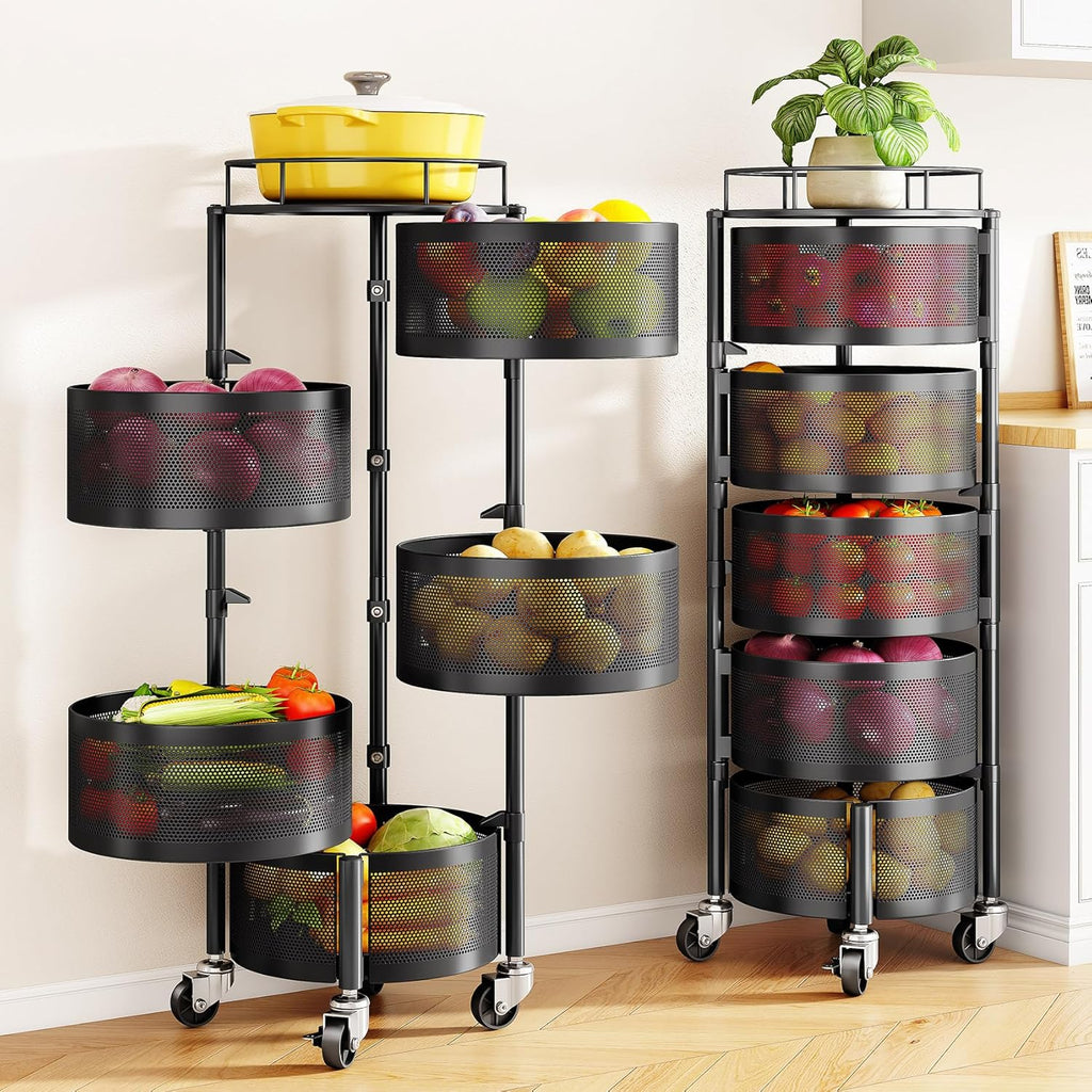 Carrito Organizador SNTD 5 Niveles con Ruedas | Canastas Giratorias para Frutas y Verduras | Negro