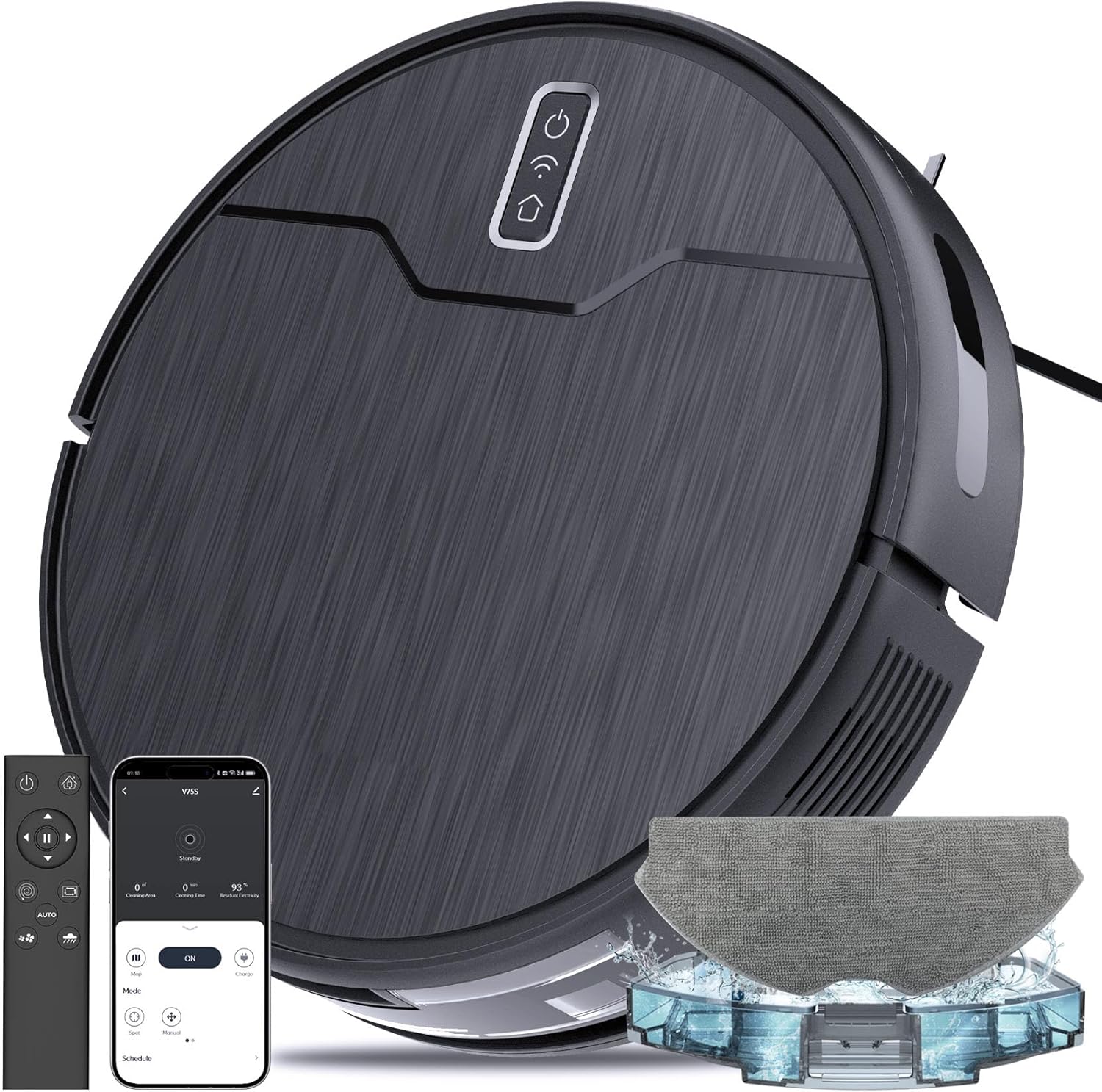 Robot aspirador y fregona combinados, 6 modos de limpieza, depósito de agua de gran capacidad, autocargable, WiFi/App/Alexa, ideal para suelos duros, alfombras y pelos de mascotas. 