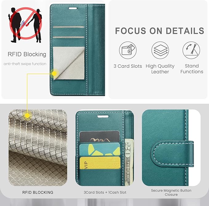Funda tipo cartera para Samsung Galaxy S25 Plus/S25+, con bloqueo RFID para tarjeta de crédito, cubierta protectora con patas de apoyo, de cuero PU, tipo folio, con tapa, a prueba de golpes
