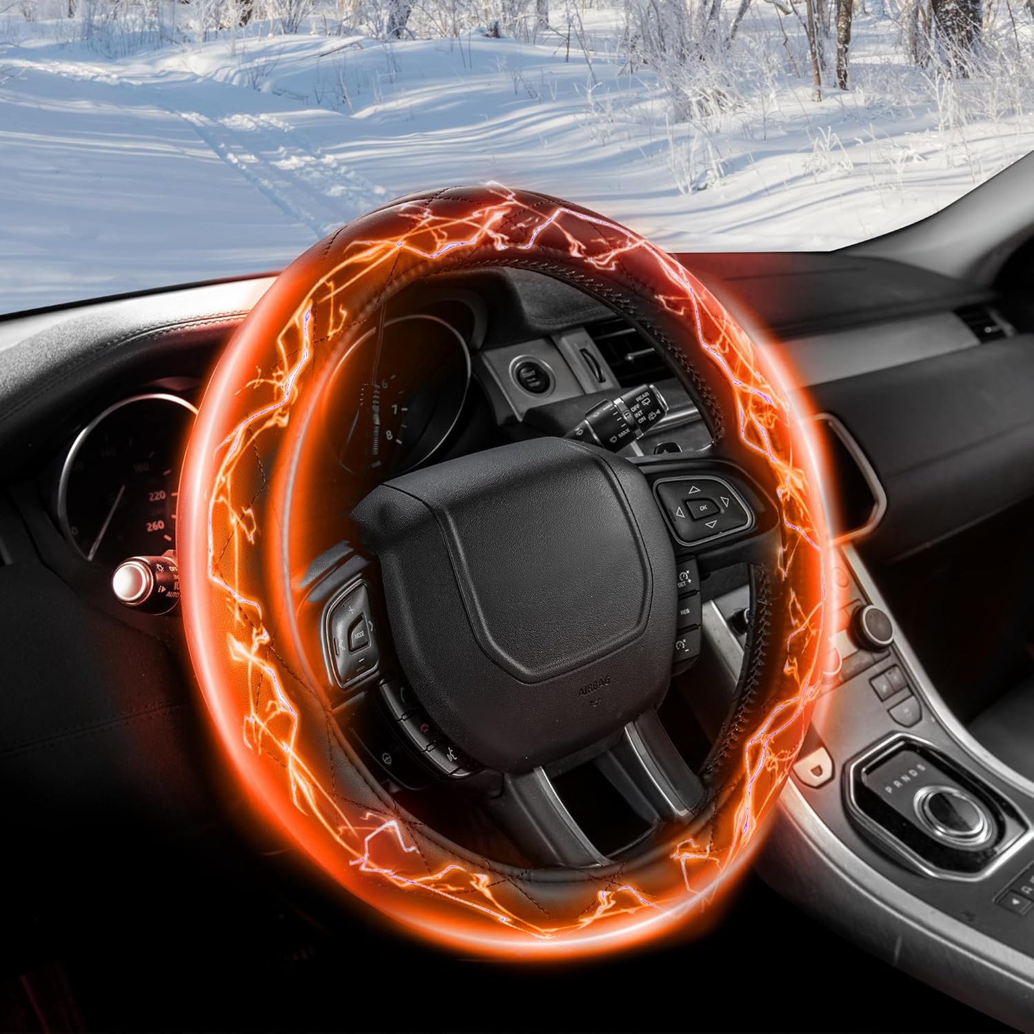Heated Steering Wheel Cover – WARMITORY PU Leather 12V Quick Heating Car Hand Warmer, Anti-Slip, Universal 14.5–15.5" Fit for Car, Truck, SUV Steering Wheels (Black)