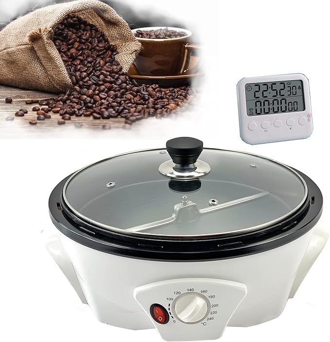 Tostadora eléctrica de granos de café de 500 g con temporizador, 0-240 °C, antiadherente para uso doméstico y en cafeterías.