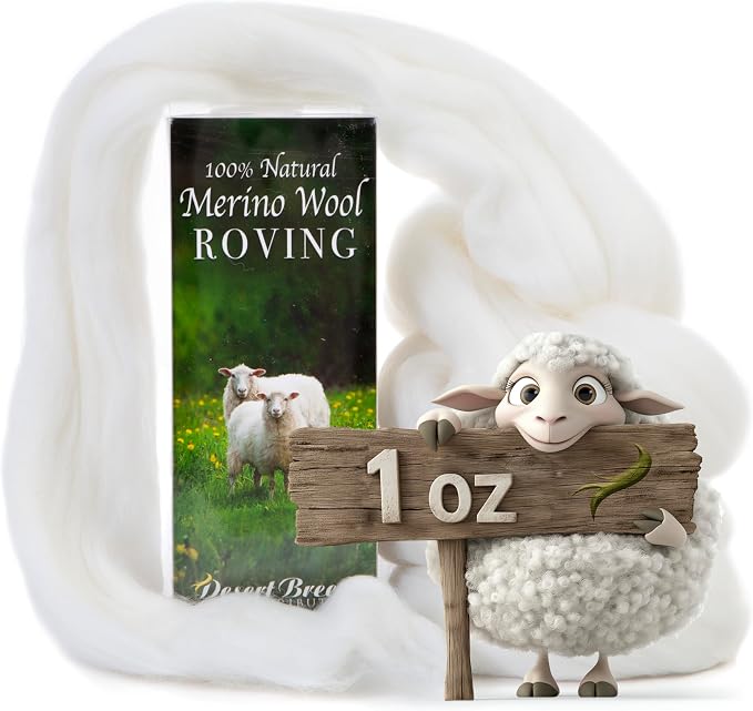 100% lana merino natural – 1 onza – Lana merino peinada de primera calidad – Tapiz, spinning, fieltro húmedo y fieltro de aguja – 21.5 micras – Color Nieve
