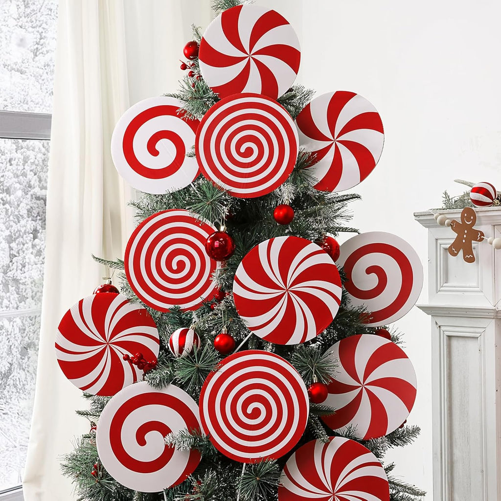 Palitos para decorar el árbol de Navidad en interiores: 12 palitos grandes de piruleta de menta roja y blanca para árbol, bonitos palitos de caramelo para decorar la parte superior del árbol de Navidad, la oficina en casa, fiestas navideñas, jarrones. 