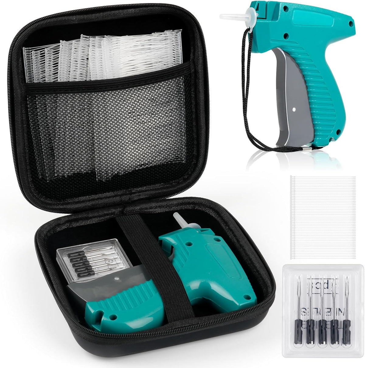 Pistola Etiquetadora de Precios Bevtee para Ropa — Incluye 5 Agujas, 1008 Sujetadores y Estuche EVA (Verde)