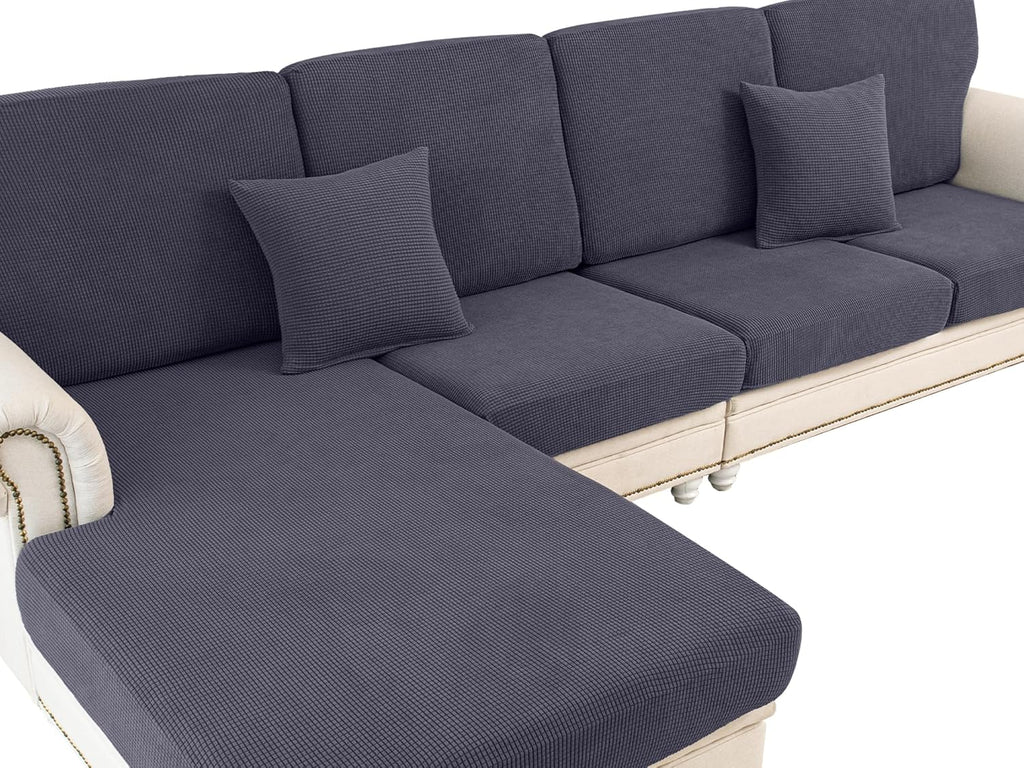 Fundas de Cojín para Sofá LA MEACK – 3 Piezas, Elásticas Separadas, Para Asiento o Respaldo Seccional, Gris Oscuro