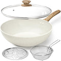 Wok Antiadherente MICHELANGELO 12 Pulgadas con Tapa — Set con Vaporera y Canasta Freidora