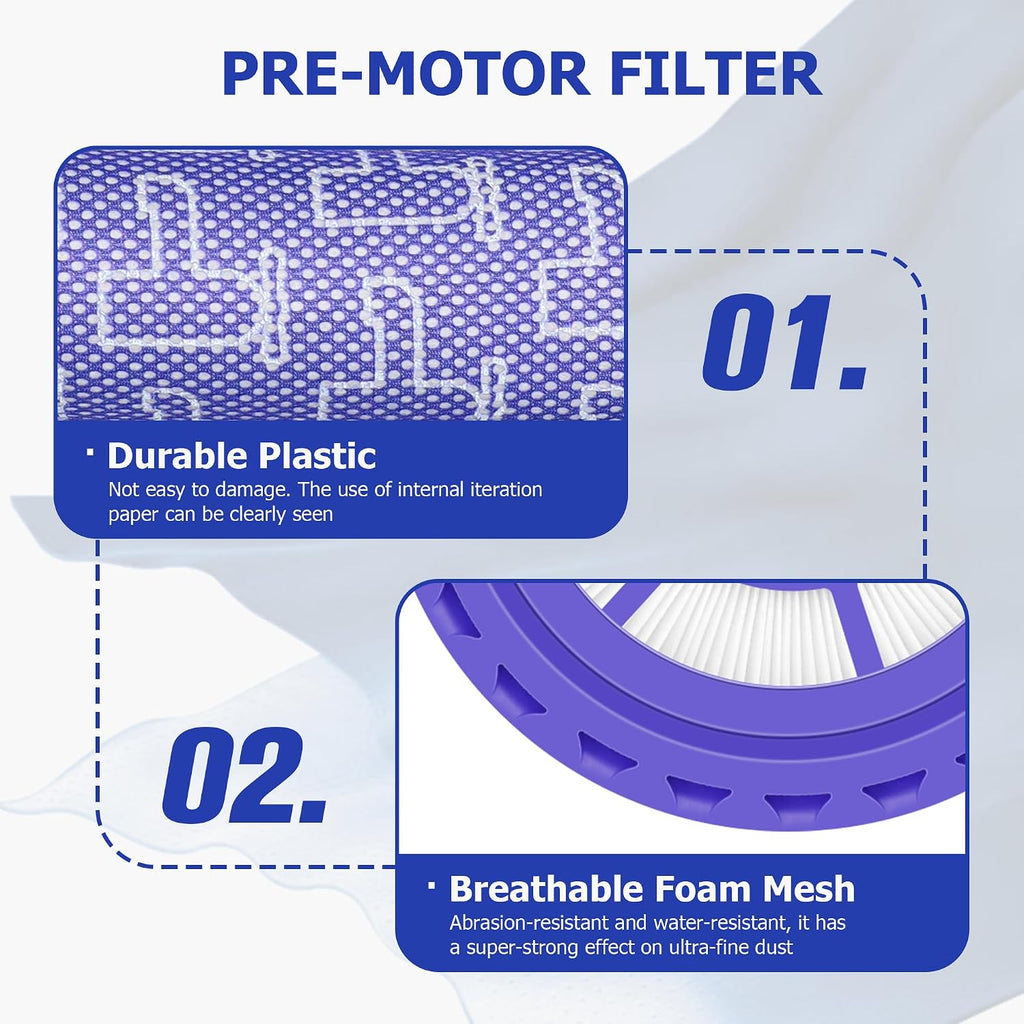 Kit de 4 filtros de repuesto compatible con las aspiradoras Dyson DC41, DC65, DC66, UP13, UP20 Animal, Multi Floor y Ball. Reemplaza las piezas n.° 920769-01 y 920640-01. Incluye 2 filtros HEPA de postfiltro y 2 filtros de prefiltro.
