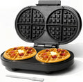 Baker's Friend Wafflera Doble Belga | Waffles Gruesos 2 x 6 pulgadas Redondos | Placas Antiadherentes | 1200W | Ideal para Desayunos en Familia | Grafito
