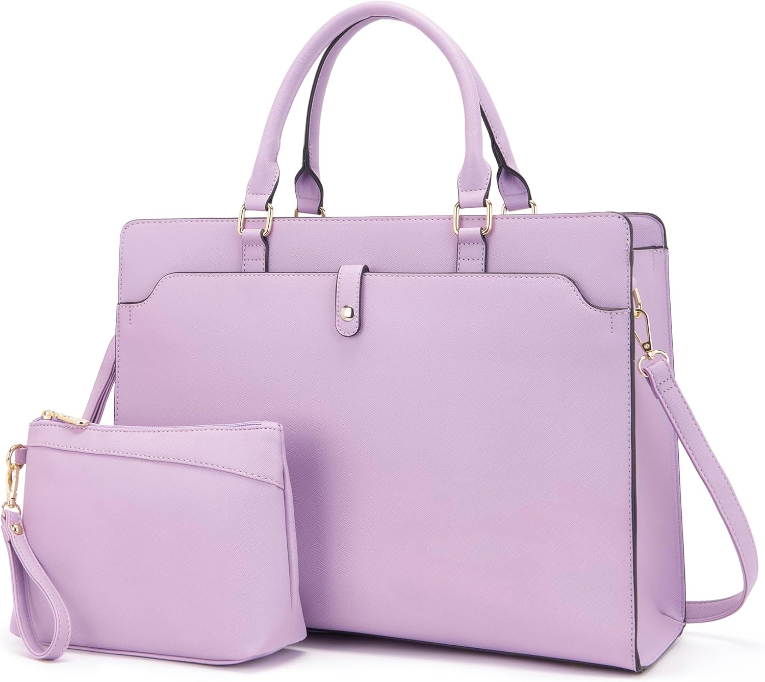 YZAOLL 15.6 Inch Laptop Bag for Women,Lightweight Vegan Leather Work Tote with Clutch Purse,Water-resistant Business Briefcase - Large Capacity Office Bag for Travel,College Essentials(Gift),Purple