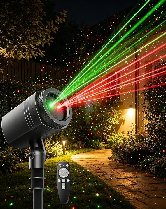 Enjoyedled - Luces de proyección navideñas para exteriores con control remoto, luces láser rojas y verdes de galaxia con IP65 a prueba de agua, decoración del hogar para boda, jardín, patio, fiesta
