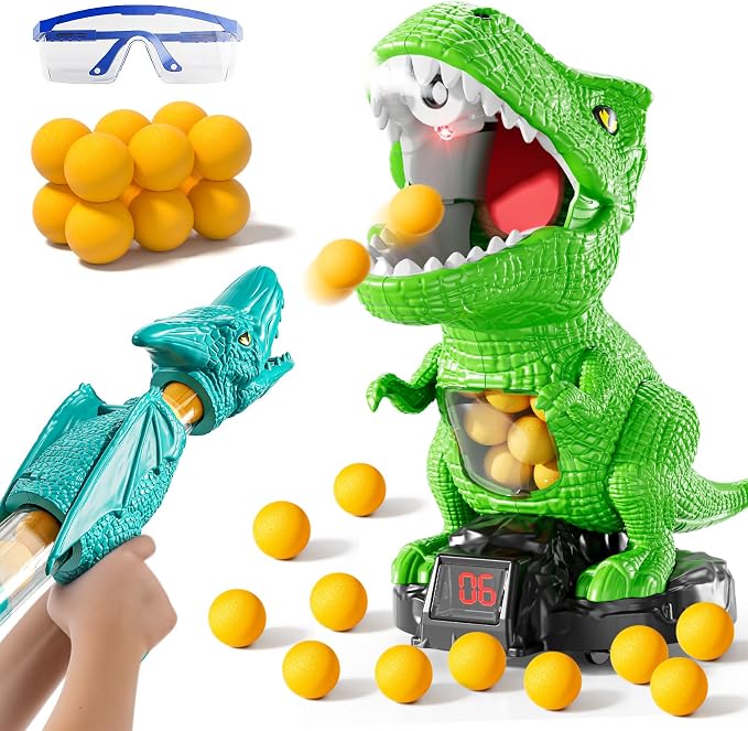 Jukudahu - Juguetes de disparo de dinosaurios para niños, juguetes para niños de 3, 4, 5, 6, 7, 8 años - Juego de disparos móvil con marcador, luz y sonido, 12 bolas de espuma, juguetes para niños