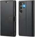 Funda tipo cartera FLIPALM para Samsung Galaxy S25 Ultra, tarjetero con bloqueo RFID, funda protectora a prueba de golpes con soporte tipo folio de piel sintética para Galaxy S25 Ultra (Negro)