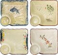 YIMITEE 4 Platos Ceramicos para Dumplings con Salsera | 7.3 Pulgadas | Plato Japones para Sushi | Plato con Division para Salsa | Para Aperitivos, Charcuteria, Postres y Ensaladas