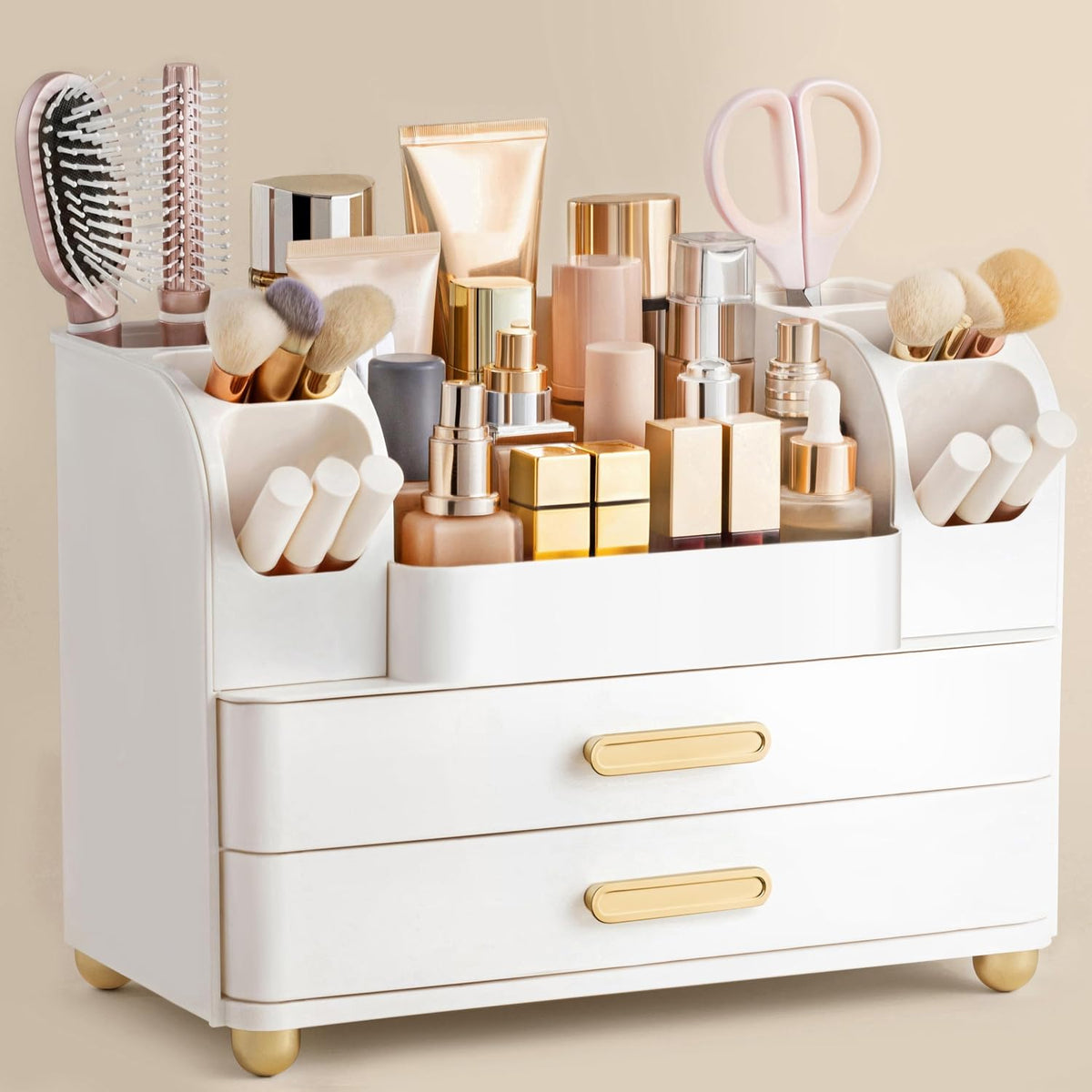 Organizador de Maquillaje HBlife para Tocador – Grande con Soporte para Brochas y Cosméticos