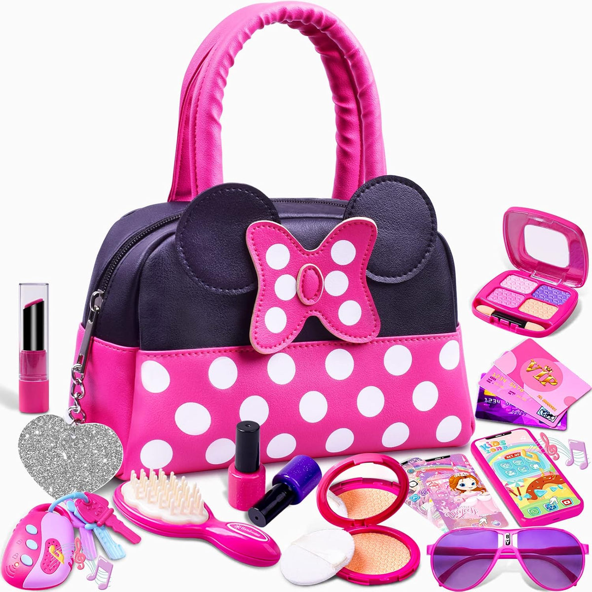 Kaodezhu Bolso de juguete para niñas pequeñas - Set de bolso para niñas pequeñas, juguetes de maquillaje para juegos de imitación para niñas de 3, 4, 5 y 6 años, bolso para niñas pequeñas con accesorios, bolso de juguete perfecto para regalos de