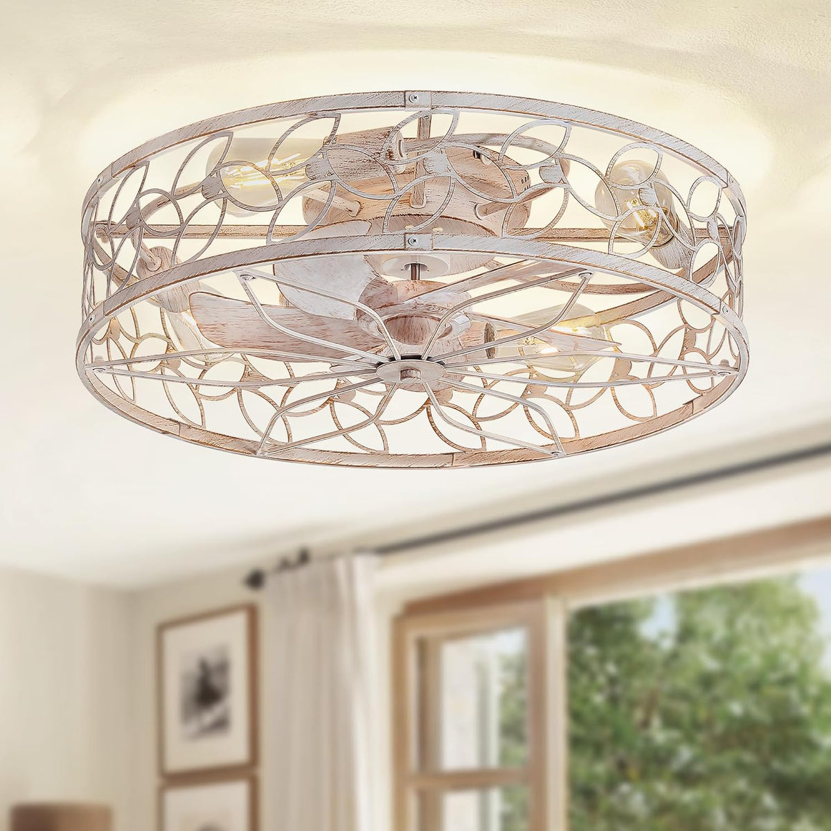 USADO Ventilador de Techo LEDIARY 23" con Luz y Jaula | Bajo Perfil Sin Aspas Visibles | Blanco | Control Remoto y App | Para Recámara y Cocina