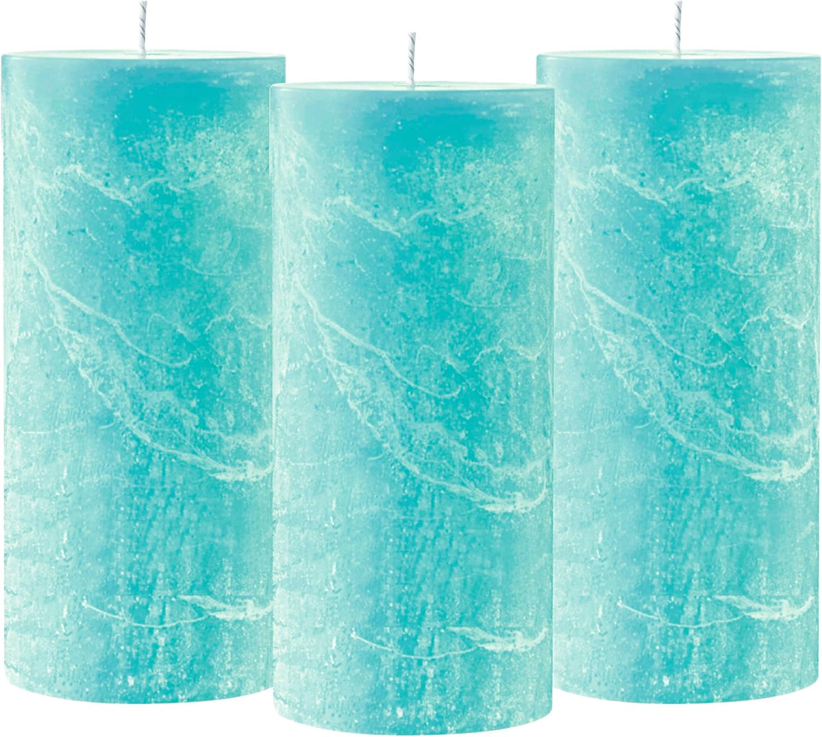 Velas Cilíndricas Aromáticas Simply Soson x3 – Caoba Turquesa, Madera de Teca, 7.6x15.2cm, Textura Rústica Antigoteo Para Spa, Cenas y Decoración