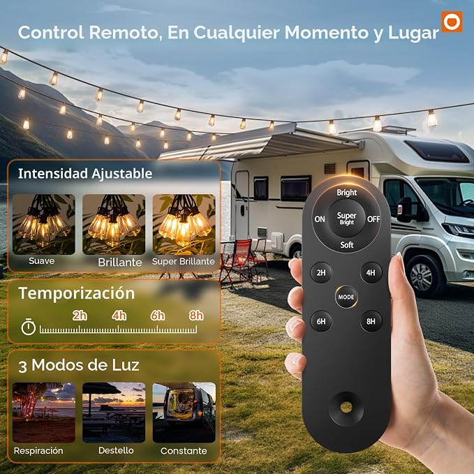 addlon Luces Cadena Solar 10.67m – IP54 Impermeables, LED Irrompibles, Control Remoto y Puerto USB