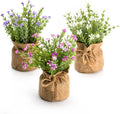 Flores artificiales de paniculata Velener en pequeños jarrones de arpillera (3 unidades) - Flores artificiales de gypsophila para decoración de mesas de centro, estanterías, escritorios, cocinas y comedores.