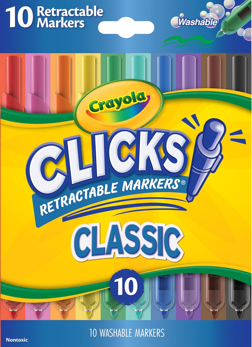 Crayola Clicks - Marcadores retráctiles de punta (10 quilates), juego de marcadores de punta de cono lavables, bonitos suministros escolares estéticos, imprescindibles para el aula, a partir de 3 años