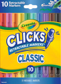 Crayola Clicks - Marcadores retráctiles de punta (10 quilates), juego de marcadores de punta de cono lavables, bonitos suministros escolares estéticos, imprescindibles para el aula, a partir de 3 años