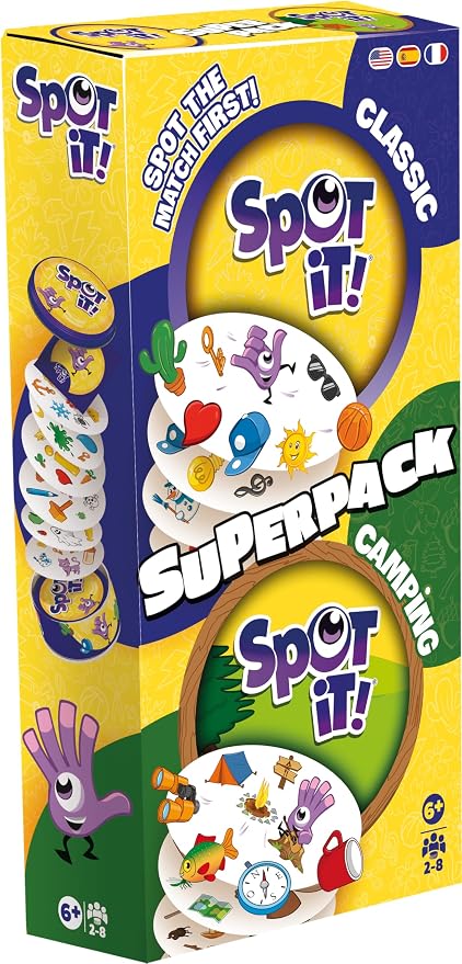 Asmodee - Spot It! Super Pack 2024 | Ediciones Clásica y Camping | Juego de Cartas Familiar | 2-8 Jugadores