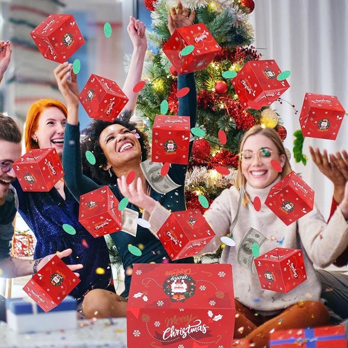 Caja sorpresa de dinero, regalo de Navidad con explosión de confeti para mujeres, hombres y niños