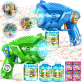 Máquina de burbujas para niños de 4 a 8 años: Paquete de 2 pistolas de burbujas automáticas con 2 botellas de solución de recarga - Juguetes de verano para exteriores, máquina de burbujas para fiestas de Pascua