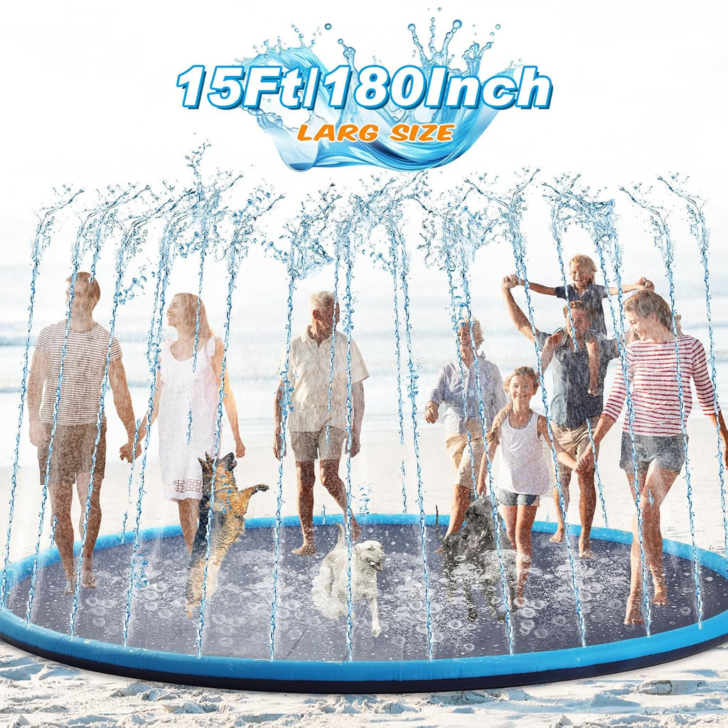 Tapete de Salpicaduras Lewtemi 4.5m (180") | Extra Grande Antideslizante | Para Adultos, Perros y Familia | Aspersor de Jardín Grueso | Juguete de Verano para Patio