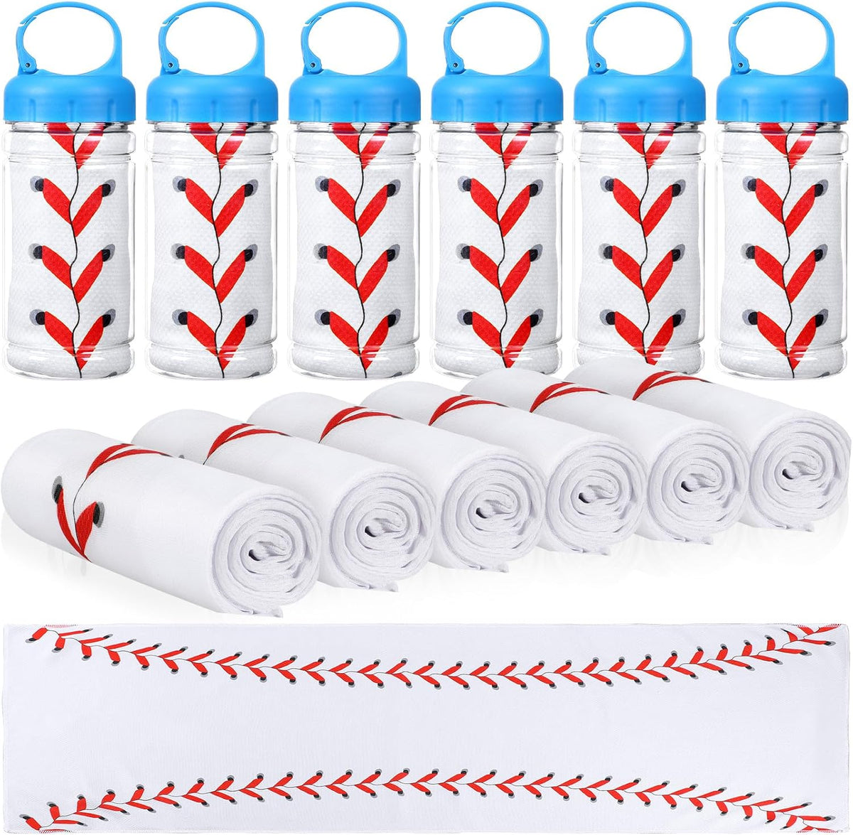 Paquete de 12 toallas refrescantes de béisbol Hahafelt, toallas de hielo para el cuello, toalla transpirable de 101 x 30 cm con recipiente de plástico, toalla deportiva de microfibra para jugadores, regalo para equipos y fiestas deportivas.