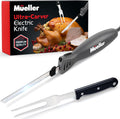 Cuchillo Eléctrico Mueller Ultra-Carver — Para Carne, Pavo y Pan, Hojas Acero Inoxidable, Motor Potente, Incluye Tenedor (Gris)