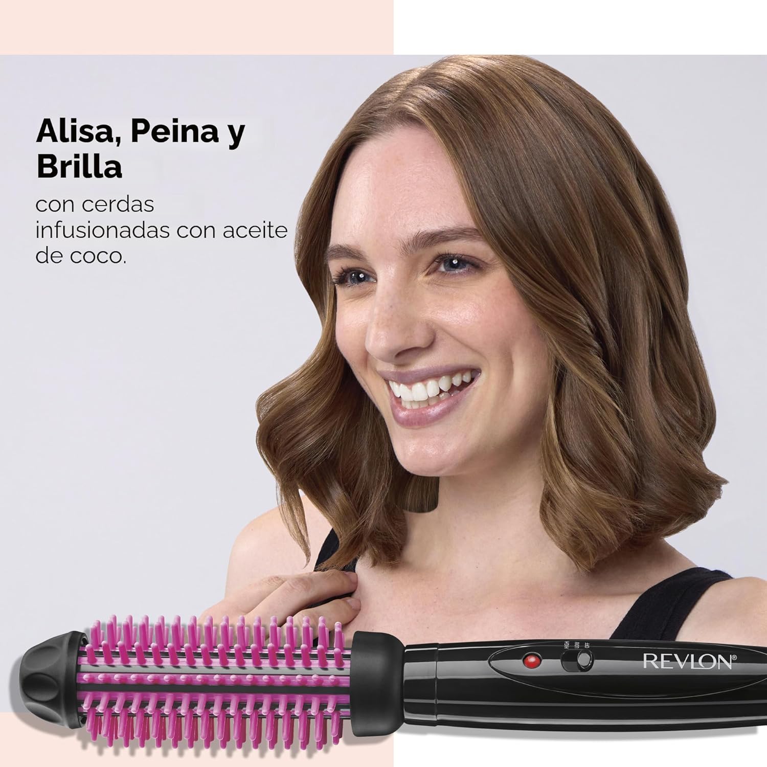 REVLON – Cepillo Caliente con Cerdas de Silicona | Barril 1" | Volumen Duradero y Estilos Suaves | Estilizado Rápido | Color Negro/Rosa