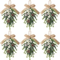 6 guirnaldas navideñas artificiales de lágrima de 45 cm, verde y blanco esmerilado, con piñas y bayas, lazo de arpillera para decorar la puerta principal, la mesa, la repisa y la chimenea. 