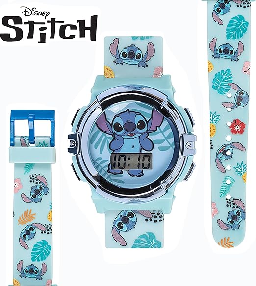 Reloj LCD Disney Stitch para Niños | Esfera Iluminada | Correa Ajustable 14-20 cm