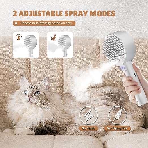 4 in 1 Cat and Dog Steam Brush Self-Cleaning with Water Tank - Pet Grooming and Massage Brush (Ivory)