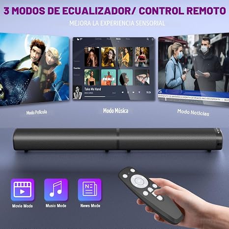 Barra de Sonido Puriom 100W 2 en 1 para Smart TV – Bluetooth 5.3, ARC/Óptico/AUX, Efecto Bass, para TV, PC y Proyectores