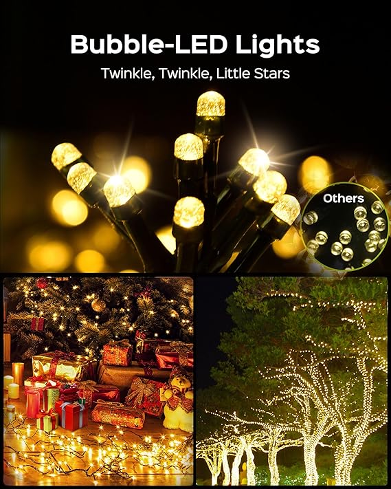 Luces de Navidad súper largas de 500 LED de 178 pies, luces LED de burbujas brillantes para árbol de Navidad con 8 modos y memoria, tira de luces LED parpadeantes mejoradas 2025 para decoración