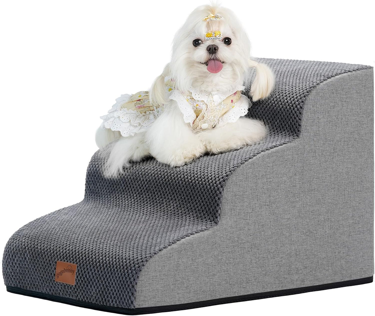 GoGoBunny Rampa y Escalera para Perros para Sofa y Silla | 40 cm de Alto | 3 Escalones para Perros y Gatos Pequenos | Funda Impermeable Antideslizante | Estable y Balanceada | Interior | Gris