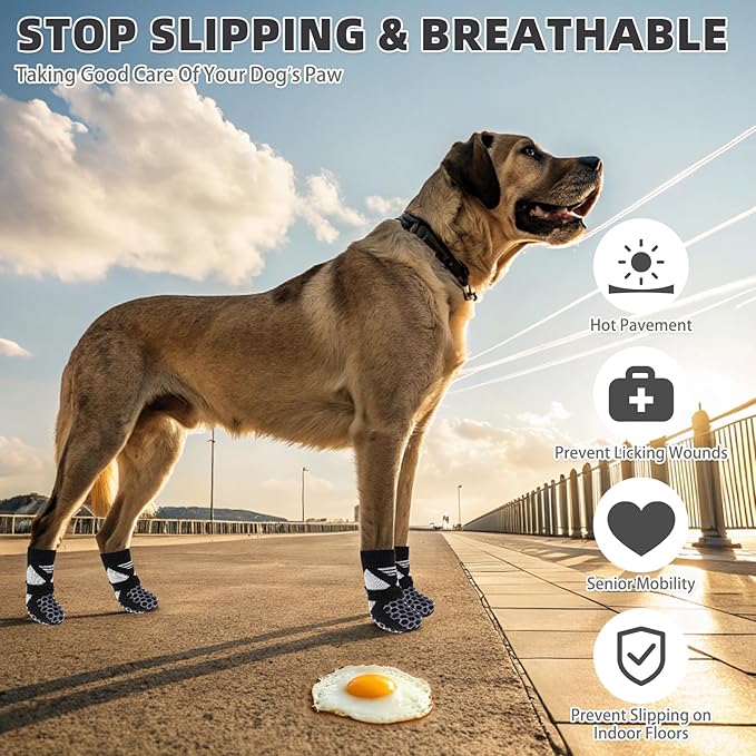 Calcetines para perros para pavimento caliente, botines de invierno transpirables y cálidos para evitar lamer las patas para perros pequeños, medianos y grandes, botas antideslizantes para mascotas y protectores de patas para suelos de madera dura