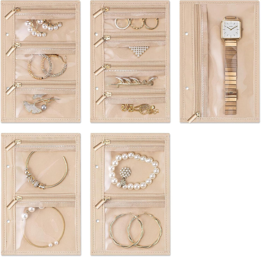Vlando Teacher Gifts for Women,Travel Jewelry Organizer Case,Jewelry Storage Book Ring Binder with Clear Zipper Velvet Jewelry Pouches Bags for Rings,Necklace,Earrings-Cream White
